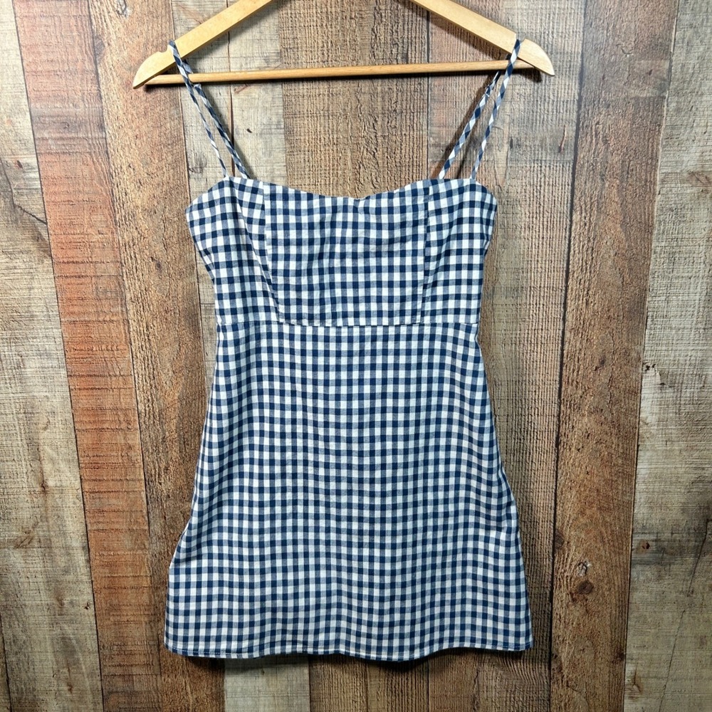 John Galt Brandy Melville Robbie Navy Blue Gingham Check OS Mini Dress Cottage